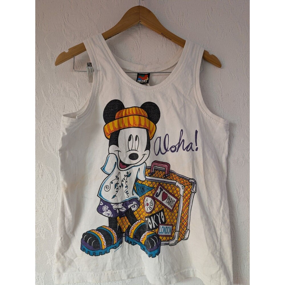 Mickey Unlimited Vintage White Graphic Shirt Men Large Mickey Mouse Aloha Travel